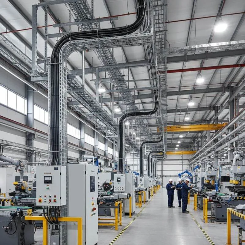 Instalación eléctrica industrial en planta de manufactura